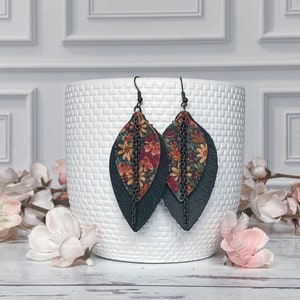 Genuine Leather feather floral leaf boho earrings teacher gift mothers day present birthday gift