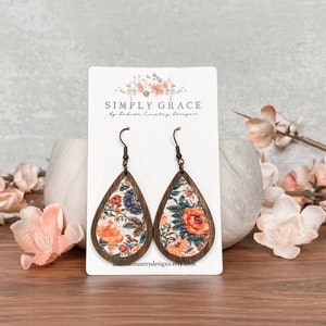 Florale Tropfen Ohrringe: Kork-Leder & Holz Boho Schmuck