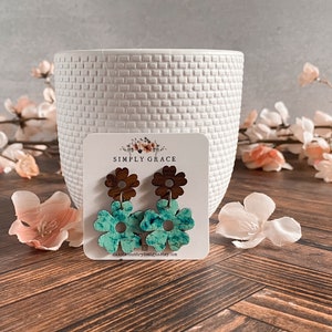 Turquoise leather daisy flower boho stud earrings teacher gift mothers day present birthday gift