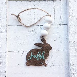 Farmhouse boho wood easter basket bunny personalized tags image 7