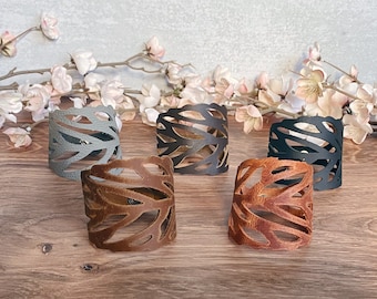 Genuine Leather Leaf Cuff Bracelet: Boho Style