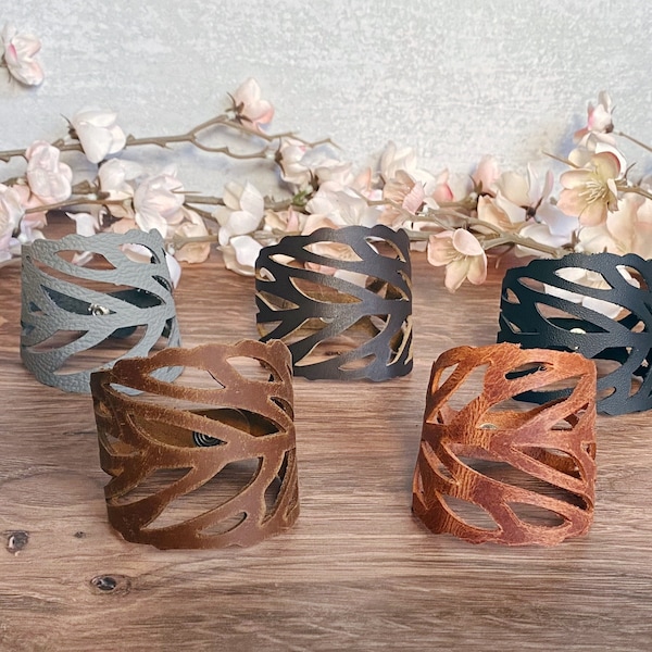 Genuine Leather Leaf Cuff Bracelet: Boho Style