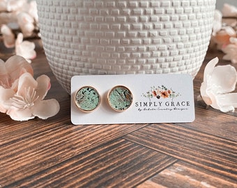 Turquoise and copper genuine leather stud earrings teacher gift mothers day present