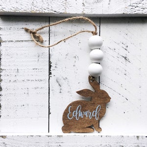 Farmhouse boho wood easter basket bunny personalized tags image 9