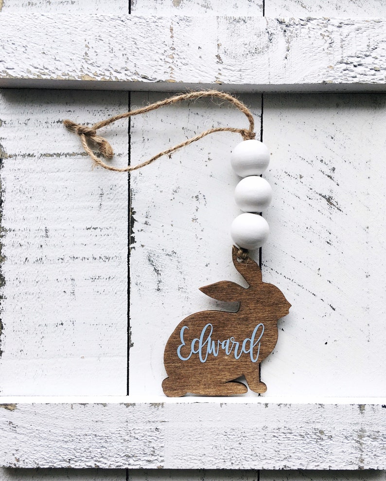 Farmhouse boho wood easter basket bunny personalized tags image 9