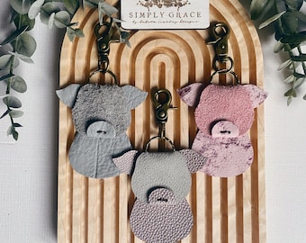 Genuine Leather Pig Key Fob: Bag Charm with Antique Bronze Clasp