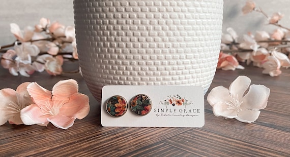 Floral Leather Stud Earrings: Lightweight Bronze Earrings