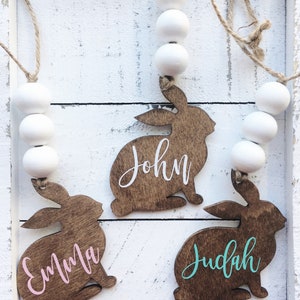 Farmhouse boho wood easter basket bunny personalized tags image 4