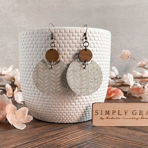 Sage and white genuine leather and wood boho earrings teacher gift mothers day present birthday gift