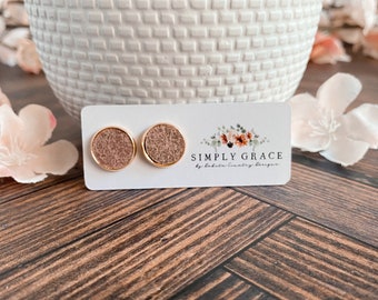 Rose Gold Leather Stud Earrings: Shimmery Lightweight Jewelry