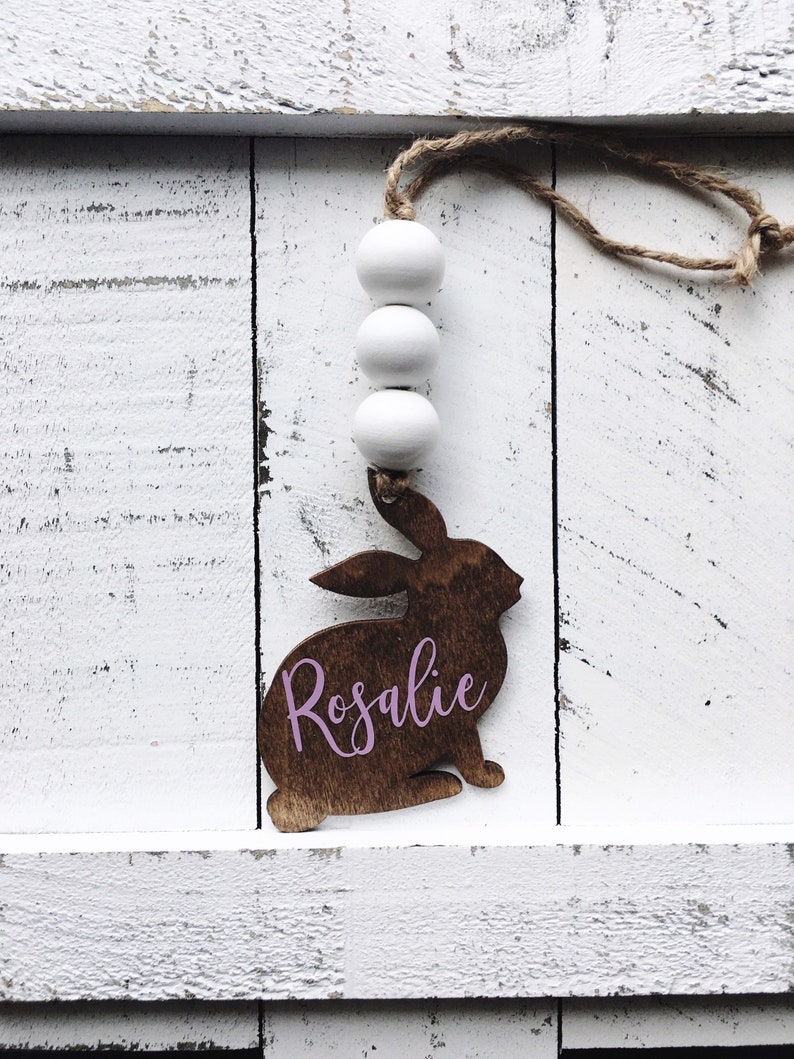 Farmhouse boho wood easter basket bunny personalized tags image 10