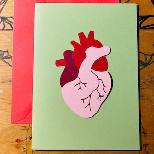 Carte d'art découpée en papier coeur anatomique
