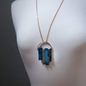 Aqua Jasper Necklace/ Brass and Stone Necklace
