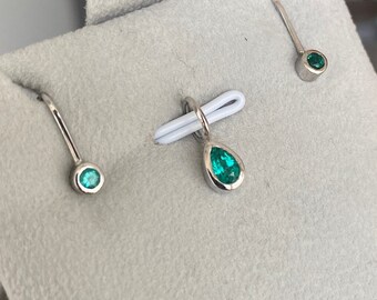 Aretes con colgante kolumbianische Smaragde intensiv Grün mit 18k weißem Feingold / Muzo Smaragde / Hecho en Colombia