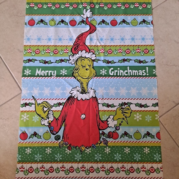Grinch Stole Christmas, Grinch Panel, Dr Seuss Fabric, Kids Cartoon, Christmas Gift, Merry Grinchmas, Grinch in Santa Suit & holiday lights