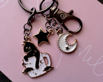 Keychain, Black Cat star and Moon