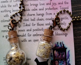 Mini Spell Jar Necklace, Sea Salt Lavender Jasmine Clear Your Path Bottle