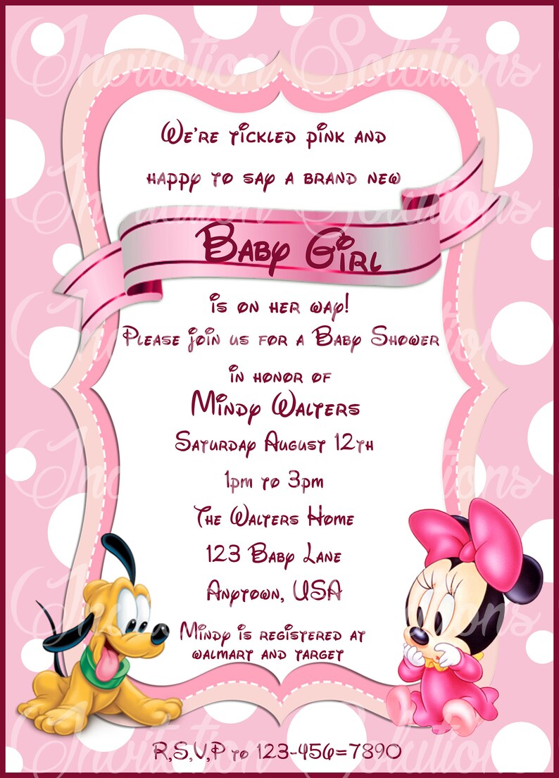 Minnie Mouse And Baby Pluto Baby Shower Invitation Disney Etsy