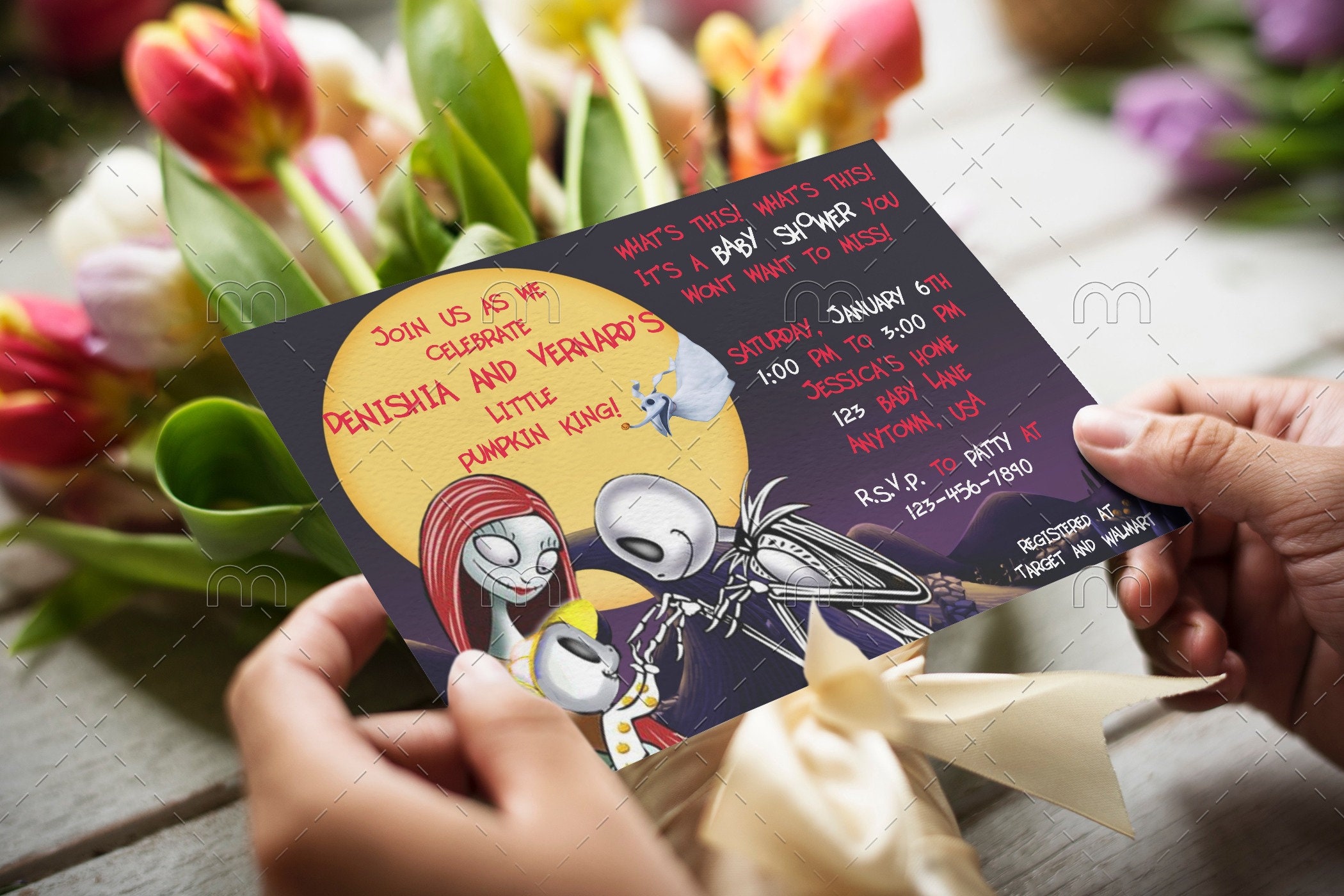 Jack and Sally with Baby Boy or Girl Baby shower invitation/ Nightmar…