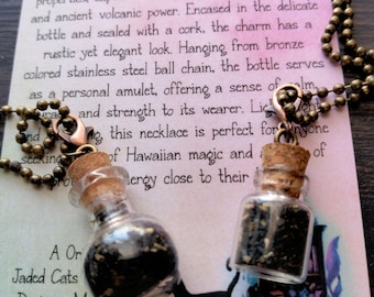 Mini Spell Jar Necklace, Black Lava Salt Bottle, Protection Banishing Amulet