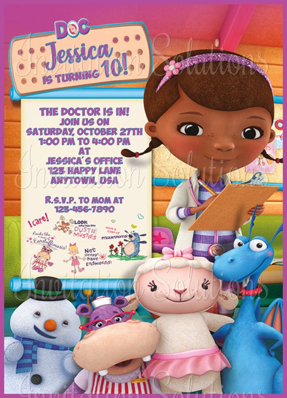 doc mcstuffins birthday party invitation disney themed party etsy disney themed party invitations