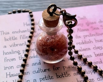 Mini Spell Jar Necklace, Red Sea Salt Bottle, Protection Charm