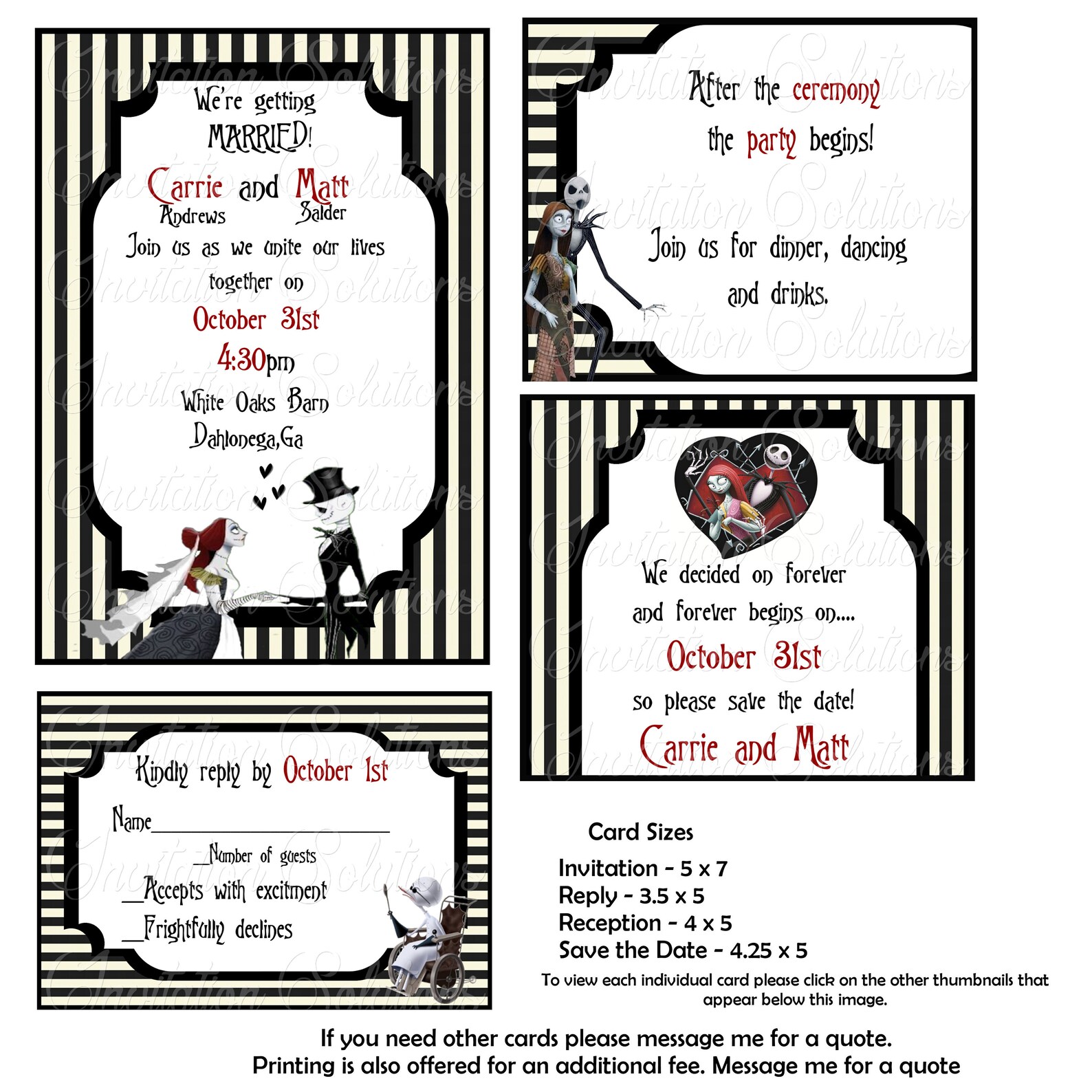 Jack and Sally Wedding Invitation set/ Nightmare Before Etsy