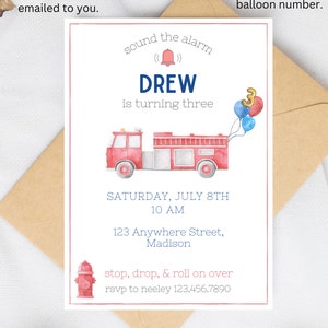 ANY AGE Fire Truck Themed Birthday Party Invitation
