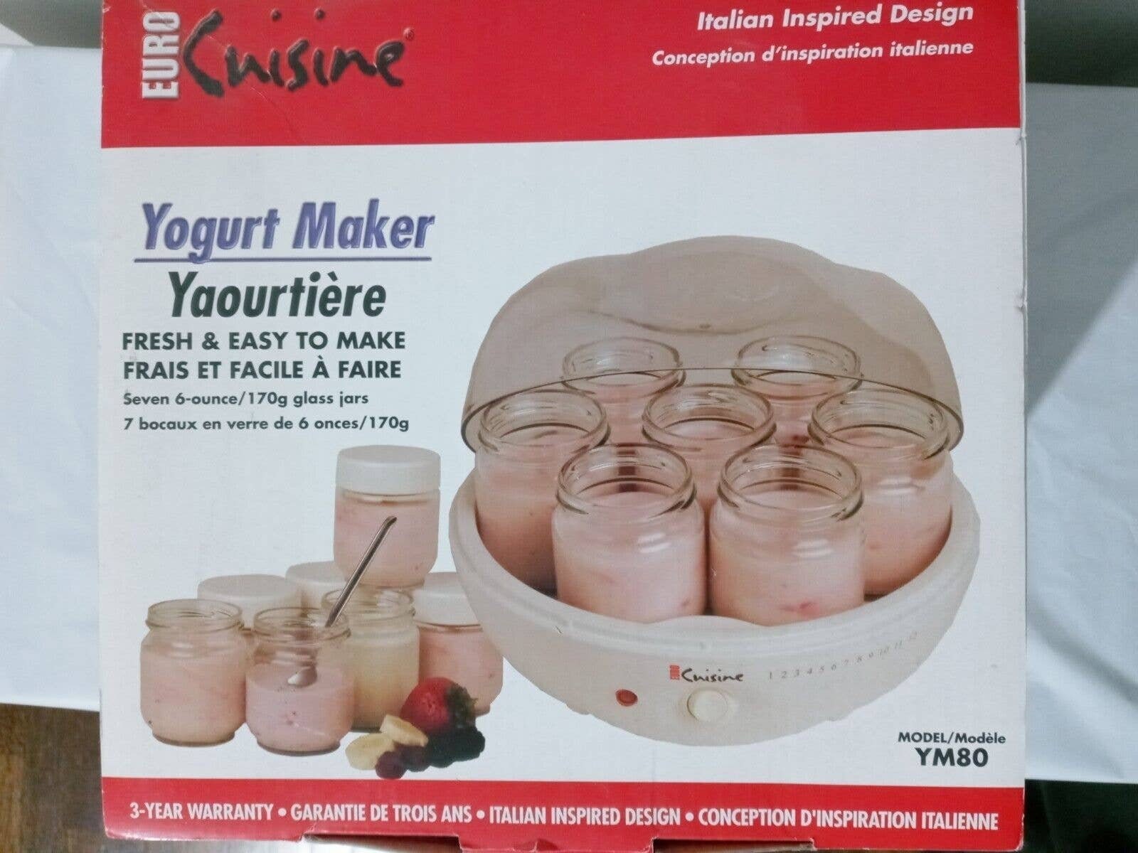 Euro-Cuisine Yogurt Maker with Thermometer - YM80-TM26 Yogurt Maker with SS Thermometer