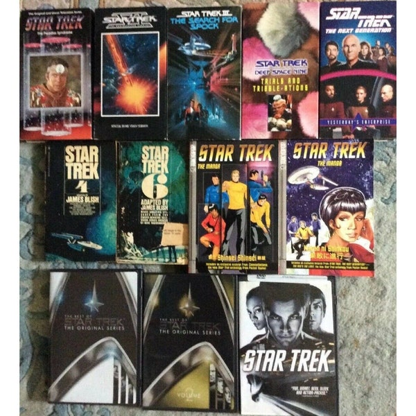 Star Trek Lot: 3 DVD'S, 5 VHS Tapes and 4 Paperback Books