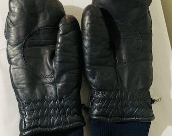 KOMBI Vintage Blue Leather Mittens Down Fill Snowmobile Snowboard Gloves Men's M