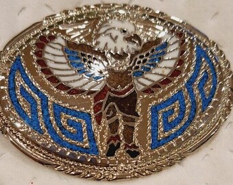 Boucle de ceinture artisanale Eagle Dance, argent multicolore, fabriquée aux États-Unis SST88