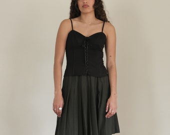 laundry lace-up bustier top - 90s 00s y2k vintage shelli segal black cotton laceup bustier corset tank top (small)