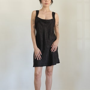silk jacquard mini slipdress - 90s vintage black silk square neck bias cut mini dress (xs - small)