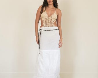 vintage Edwardian voile lawn skirt - antique white cotton lace trim maxi (os)