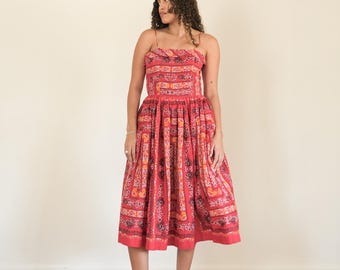 vintage bandana print sundress – 50s Peck & Peck red cotton midi dress (medium)