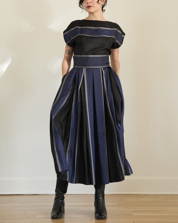 vintage Perry Ellis silk skirt set – 80s striped colorblock (small)