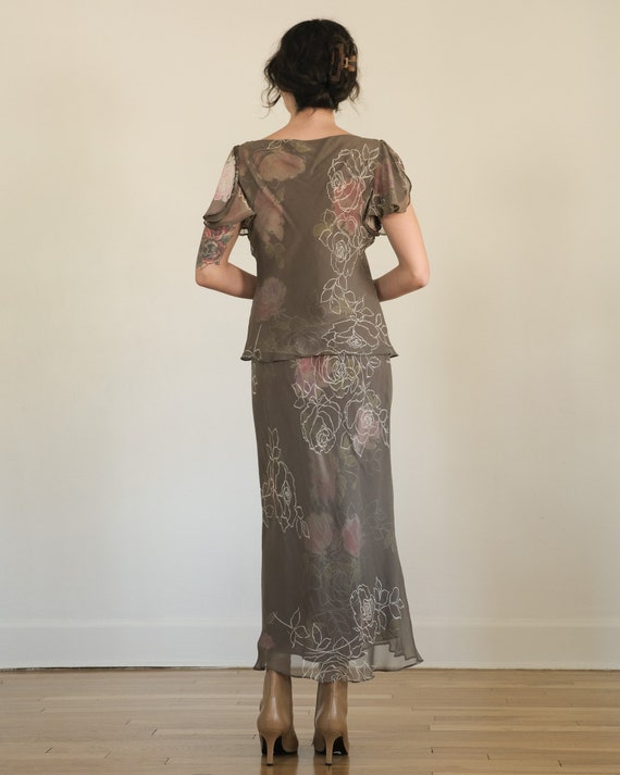 silk rose skirt set - 90s 00s vintage silk chiffo… - image 5