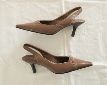 slingback vintage in pelle BCBG - tacchi a spillo marroni anni '90 y2k (taglia 8)