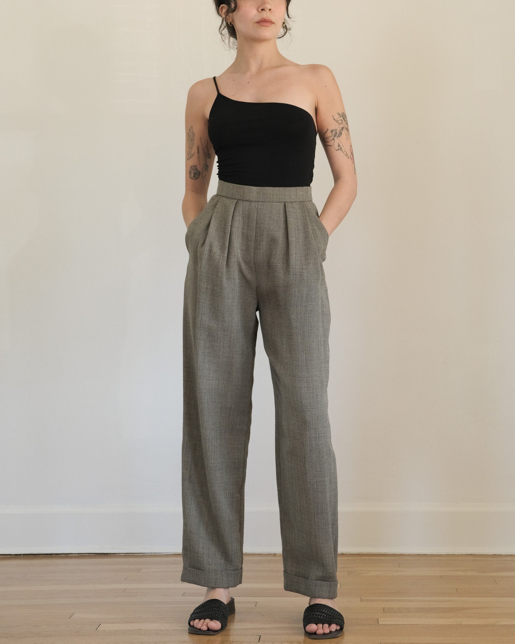 Donna Karan Pleated Trouser - 80s 90s Vintage Dkny Tan Brown Black