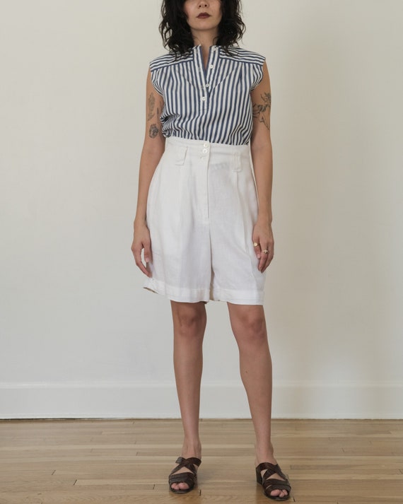 dkny linen trouser shorts - 90s vintage white berm