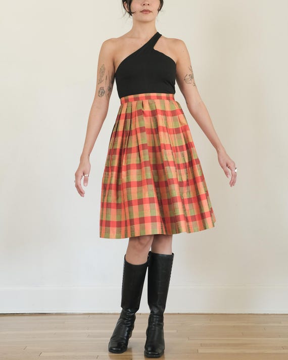 Orange green plaid skirt online