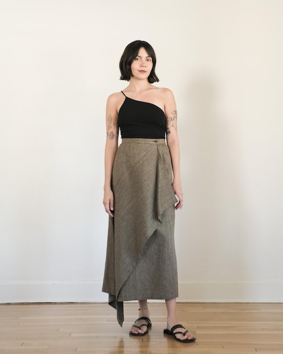 Vintage Issey Miyake Wrap Skirt - 80s Linen Japanese Avant-garde