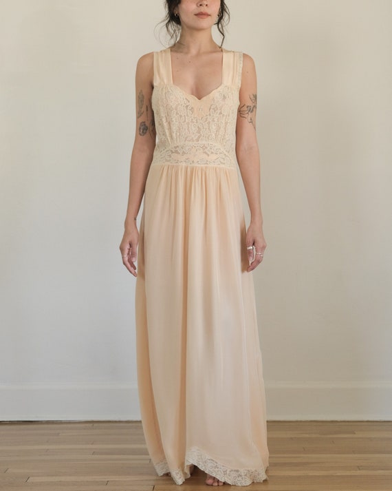 1930s Pale Peach Slip Dress - 30s 40s Vintage Peach Rayon Lace 