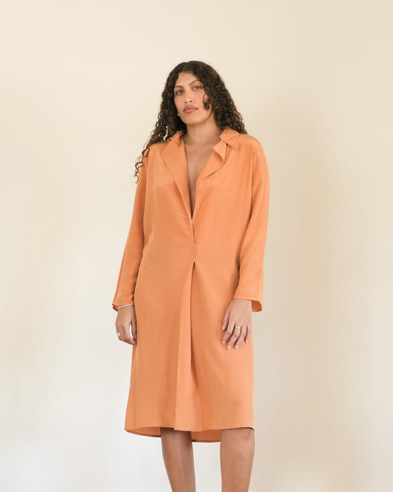 tangerine silk dress Silk Billowy Sleeve Midi Dress