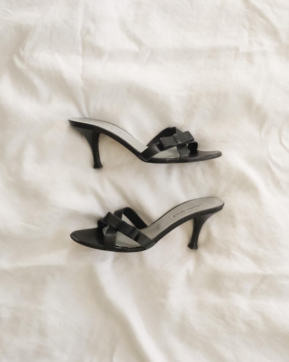 vintage leather kitten heels - 90s y2k Charles David black slide sandal (size 8)