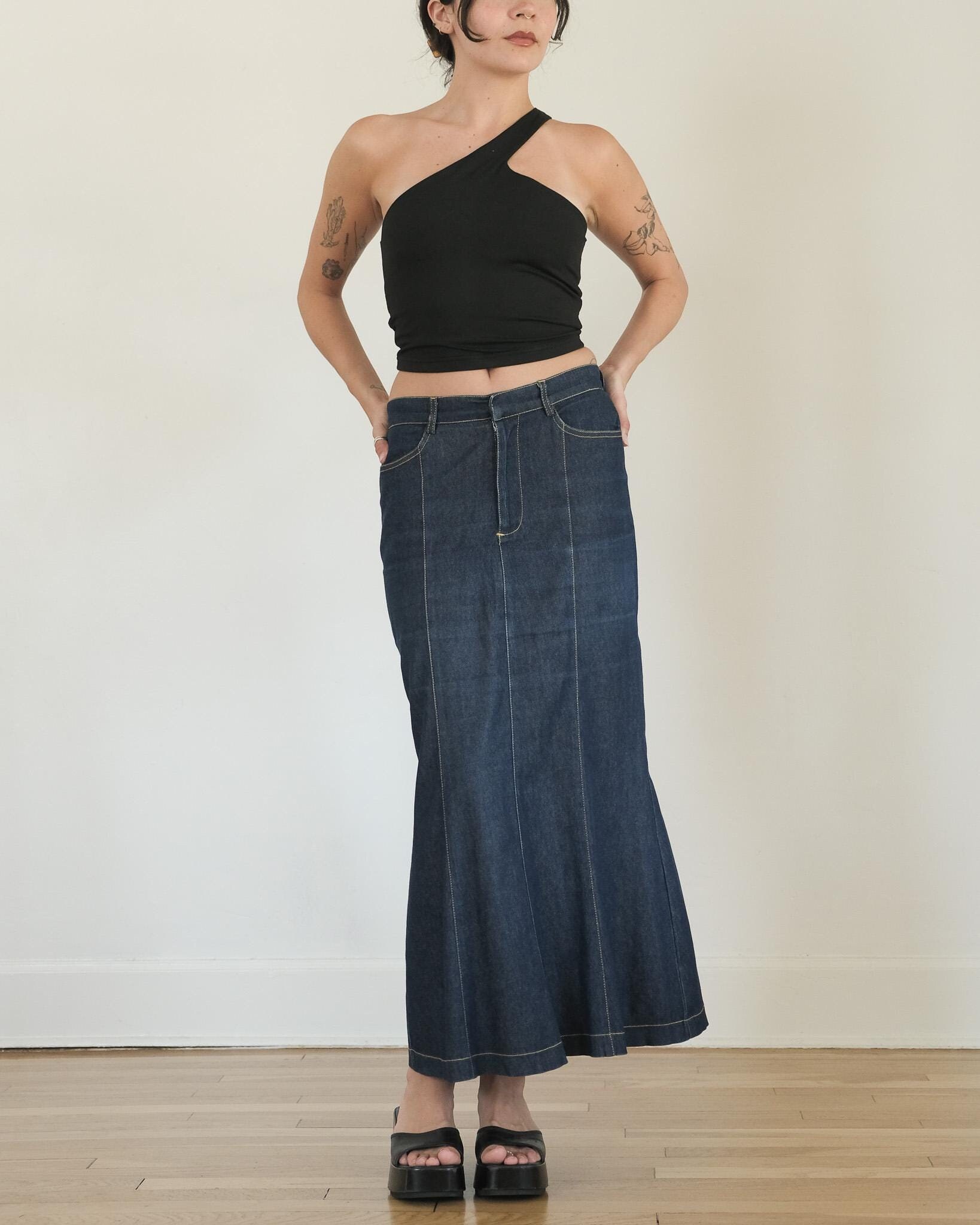Y2k Bebe Denim Skirt - 00s Y2k Vintage Denim Fishtail Midi