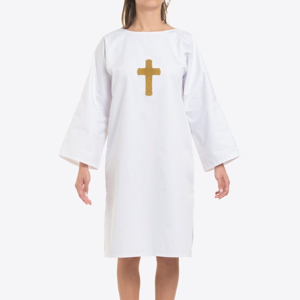 Orthodox Baptism Christening Women's Robe with Embroidered Cross