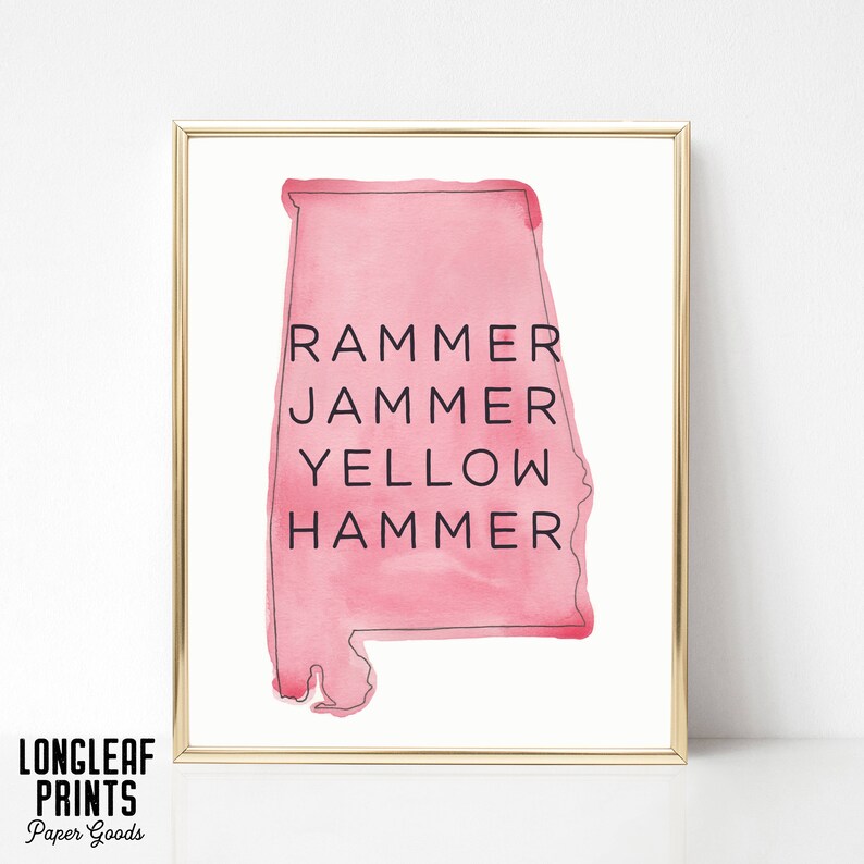 Alabama Rammer Jammer Yellowhammer 8x10 State Watercolor Art Etsy