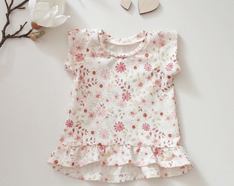 Shirt with flounce "Pink Flowers" baby/child baby shirt children's shirt girl's shirt